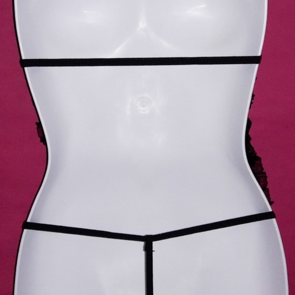 Black Ruffle Rose Lace Bodysuit XS - Picture 5 of 6